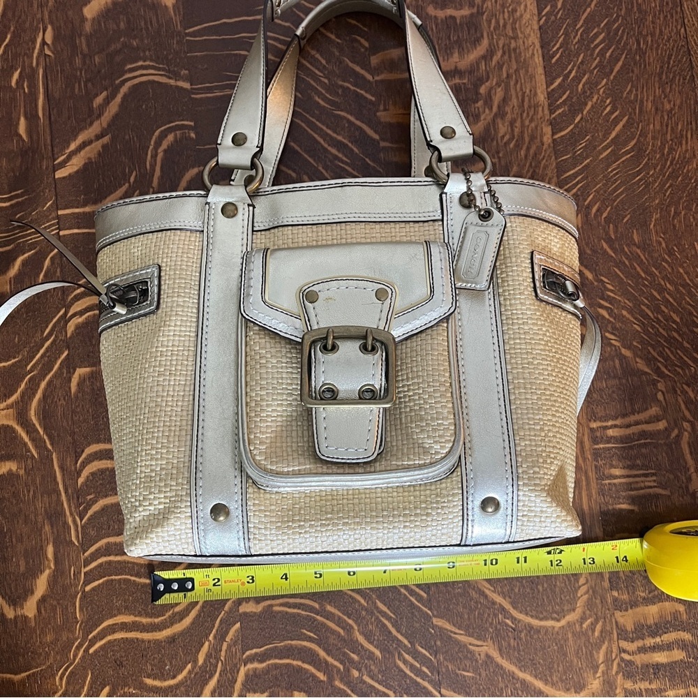 Coach Legacy Silver and Tan Woven Tote - Picture 5 of 16